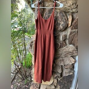 Spaghetti Strap Knit Midi Dress in Rust